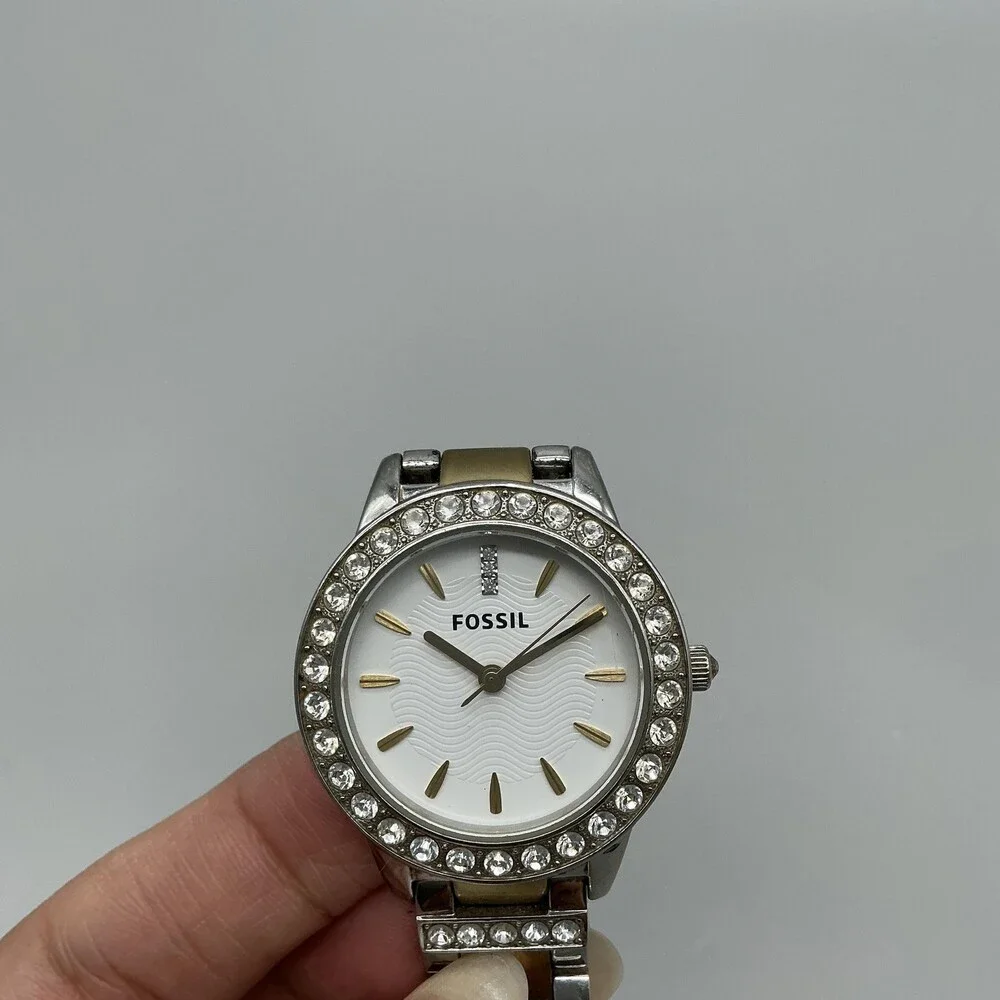 Fossil Jesse ES2409 Womens Watch 34mm Two Tone Crystal Bezel New Battery